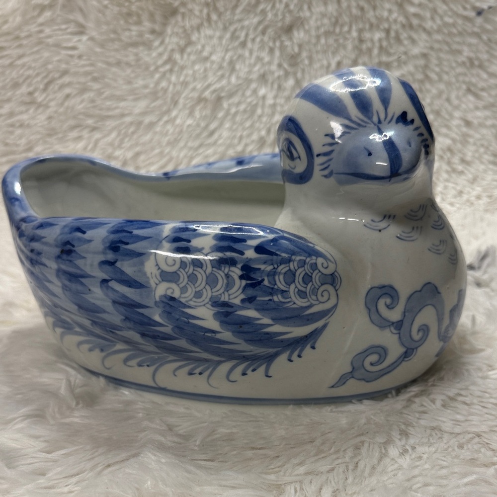 Vintage Blue and White Ceramic Bird Figurine